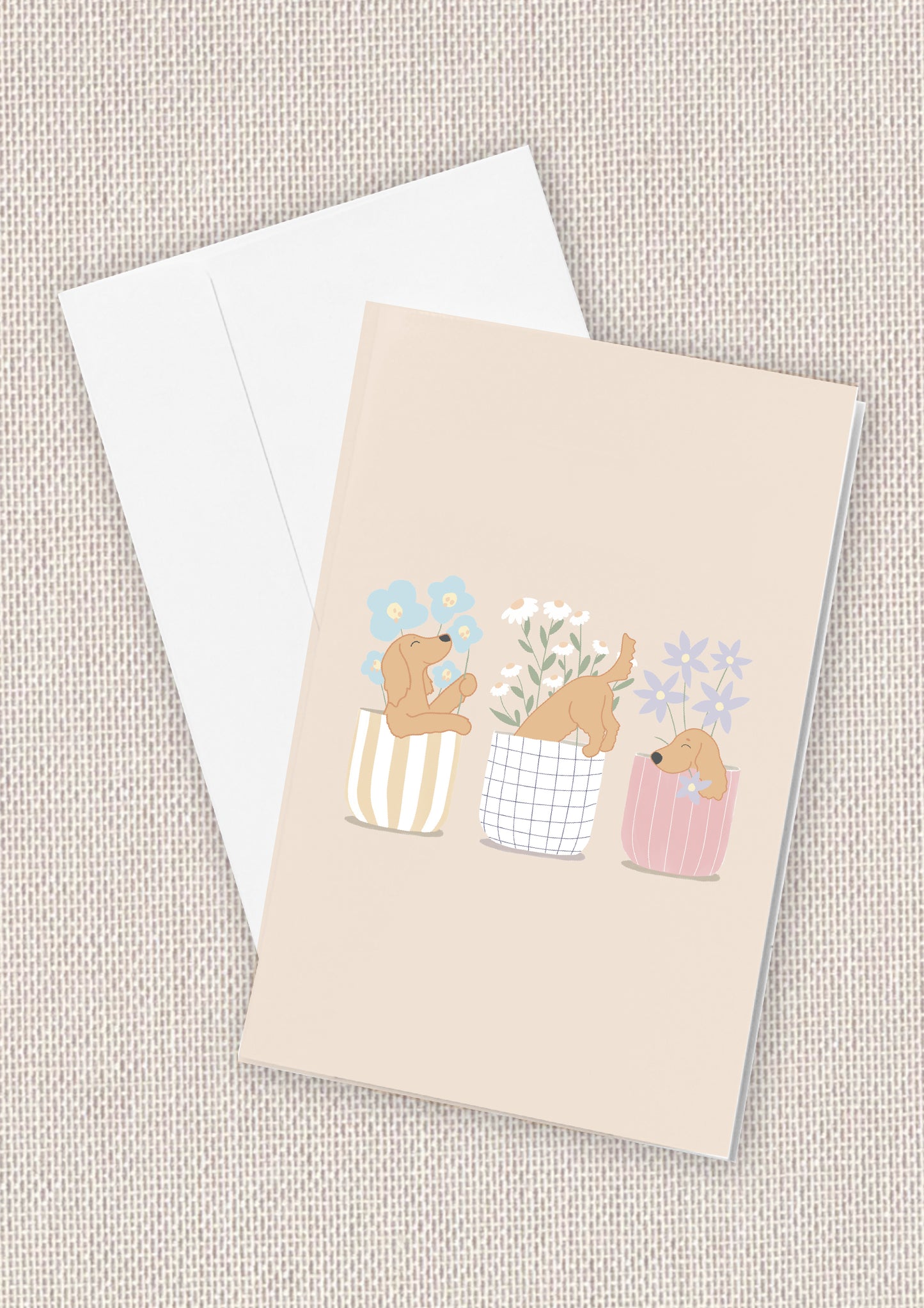 Puppies in Flowerpots Card